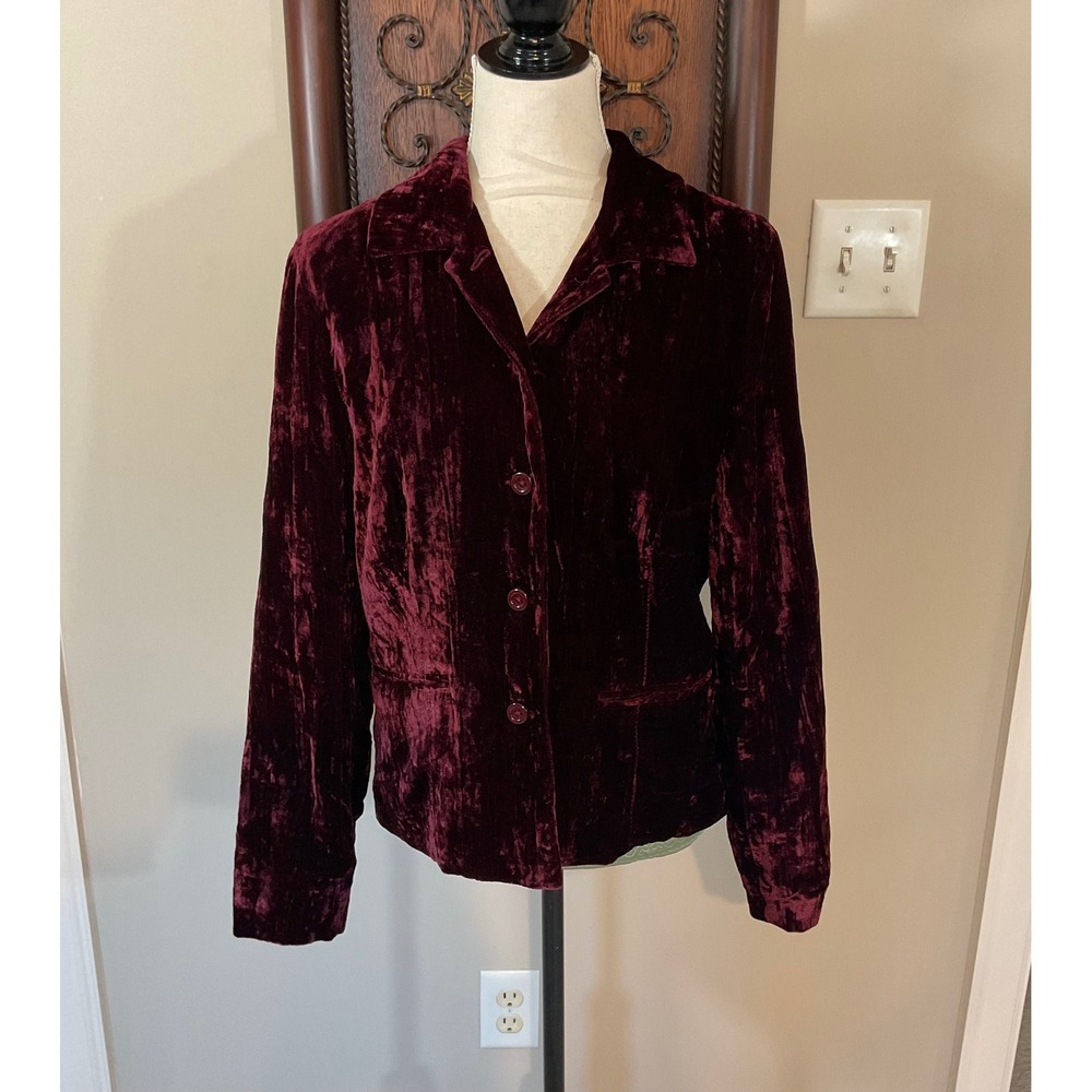 Coldwater Creek Vintage Crushed Velvet Blazer Women S Burgundy Jacket Whimsigoth